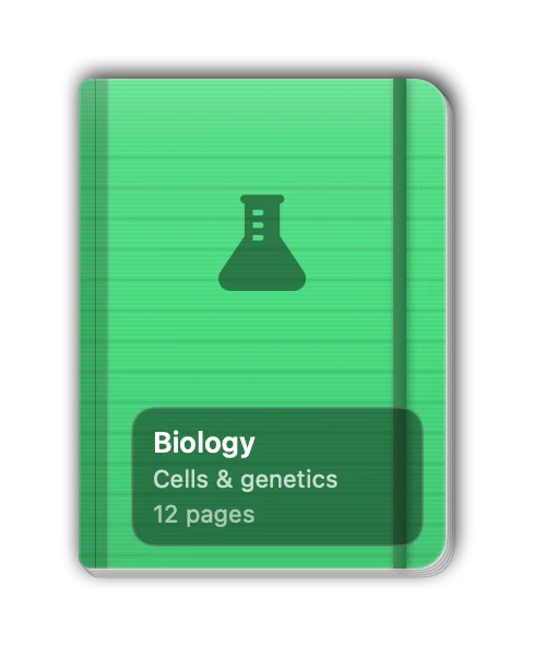Biology notebook: a cloth cover with an elastic band and a glass label.